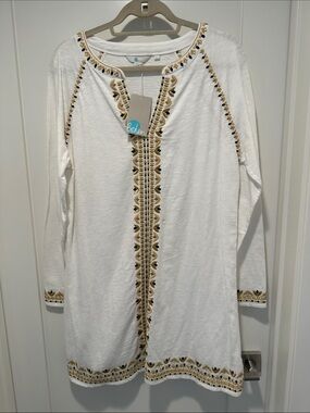 Boden White Swim Coverup with Gold Embroidery